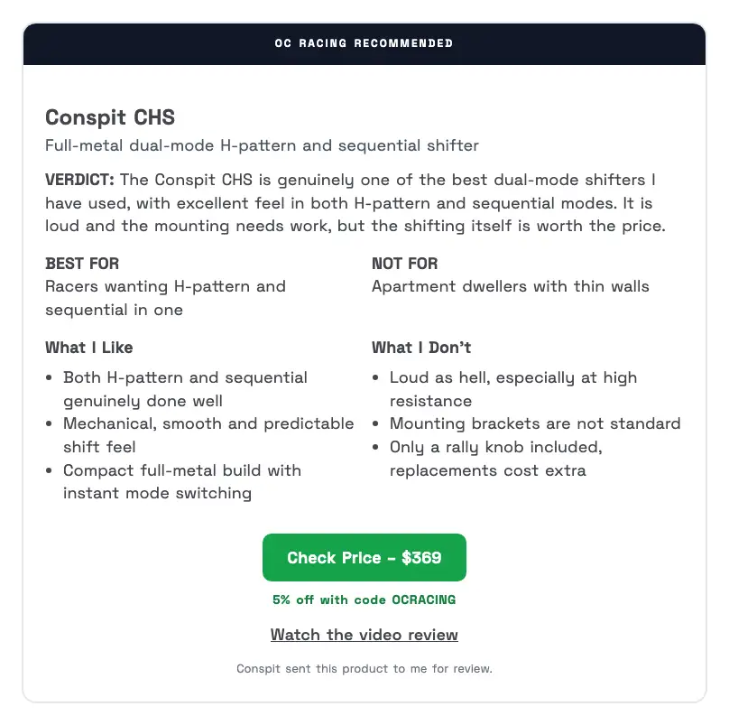 Recommendation card in a review with product name, verdict, audience, pros and cons and a price button showing 369 dollars.