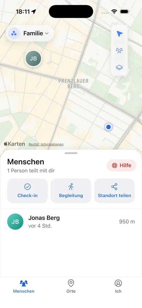 Orbit people screen for a private location-sharing circle.